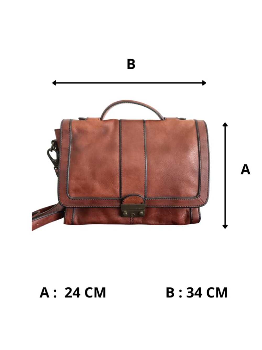 Fossil Long Live Vintage Brown Leather Messenger Bag - Briefcase Satchel, Size M - Picture 8 of 8